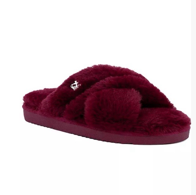 Juicy Couture Plush Crisscross Slide Slippers – Deep Burgundy 11