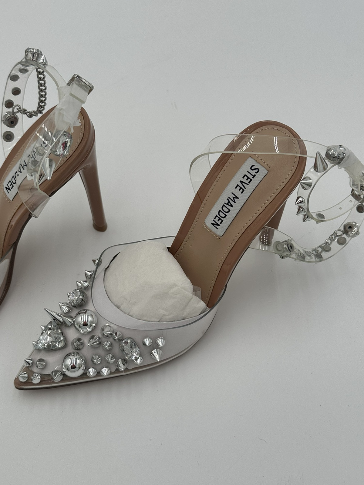 New Steve Madden Aware Clear Spike And Jeweled Heels Womens 5.5