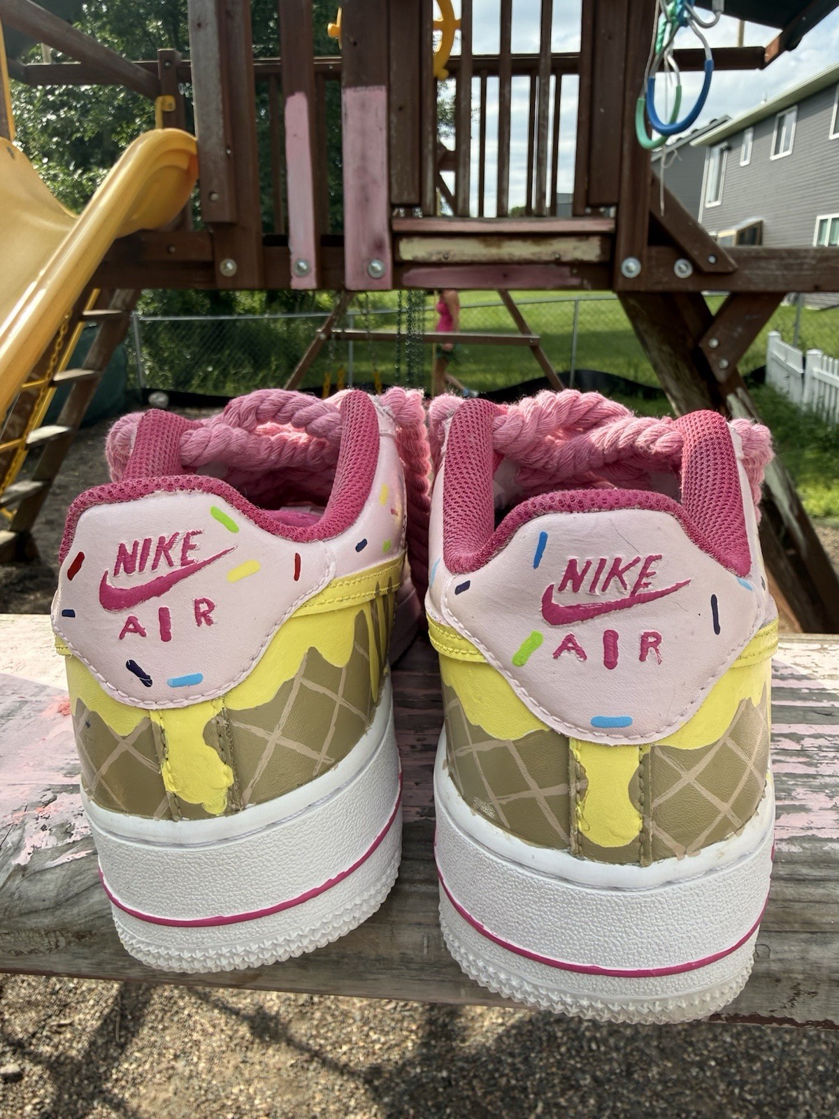 WMS 6.5 Custom hand painted “ Ice Cream and waffle “ AF1, with 8mm rope laces.