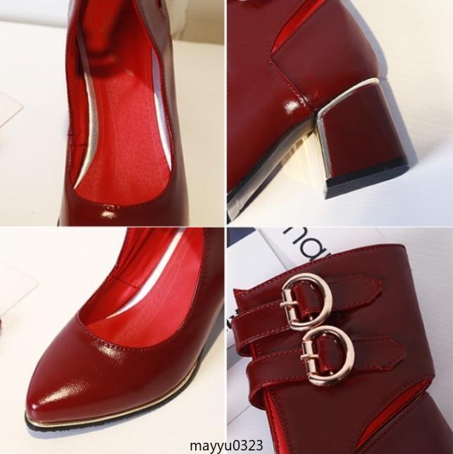 Womens Pointy Toe Mid Block Heel Sandals Hollow Out Buckle Ankle Boots Oversize
