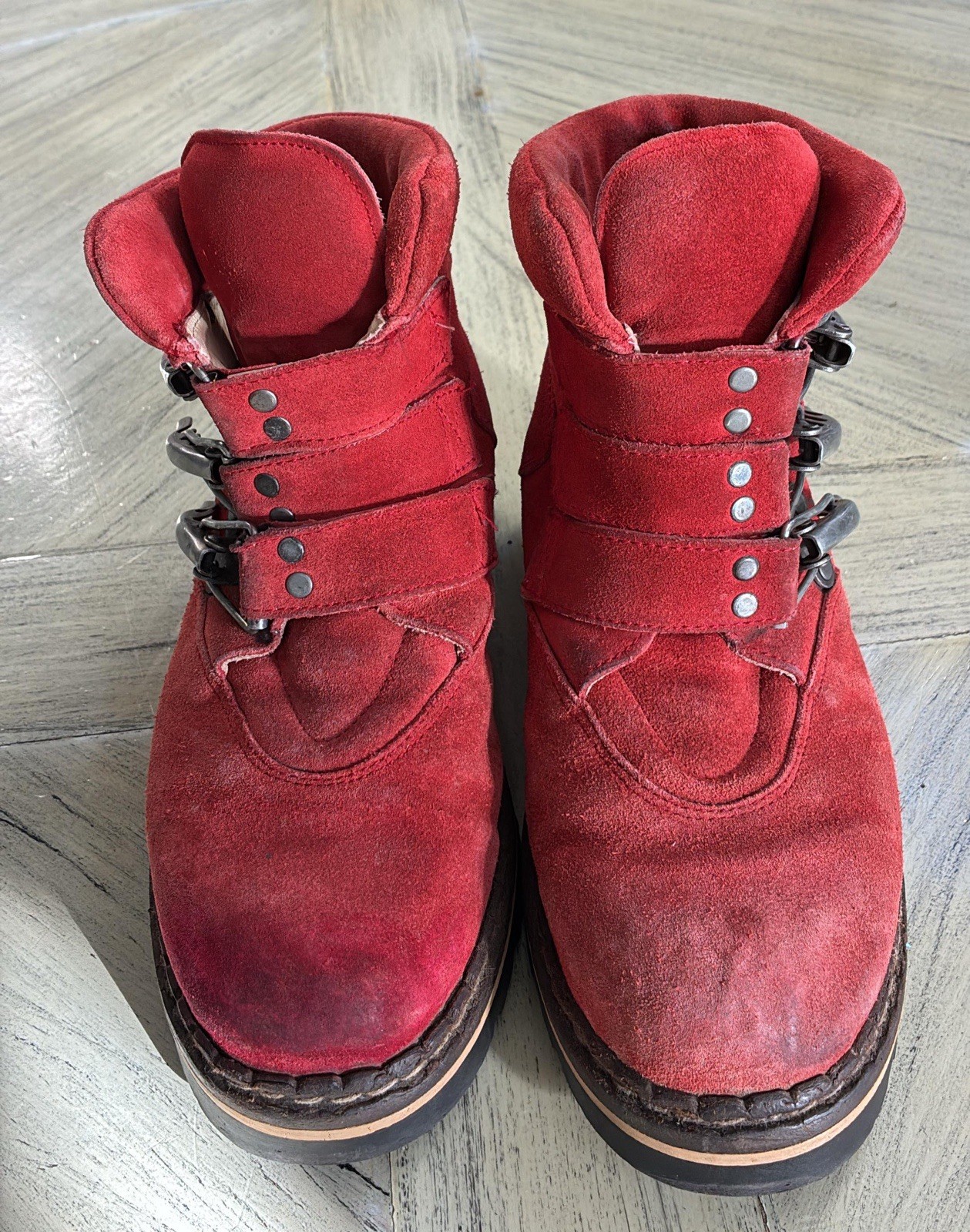 GEIER WALLY Austria Red Suede Metal Buckle Combat Boots Hiking Womens Size 7