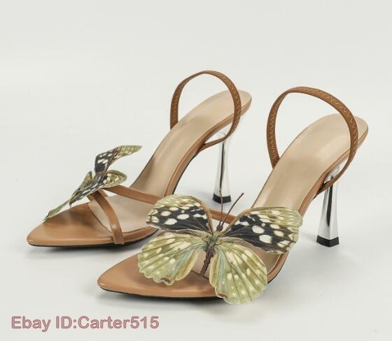 Women Peep Toe Butterfly Pattern Stilettos High Heels Stage Party Sandals Shoes