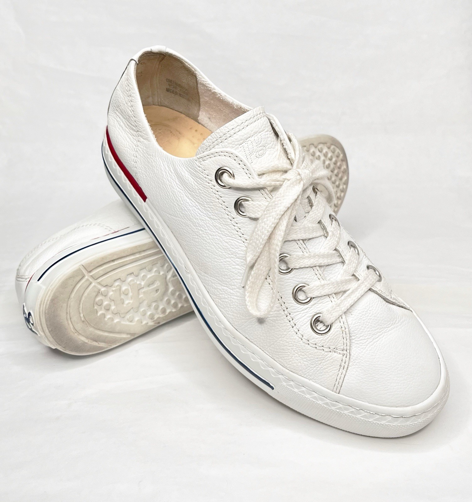 【EUC!】Paul Green ✤ Carly Sneakers White Pebble Leather US W 8.5 🇦🇹Austria Made