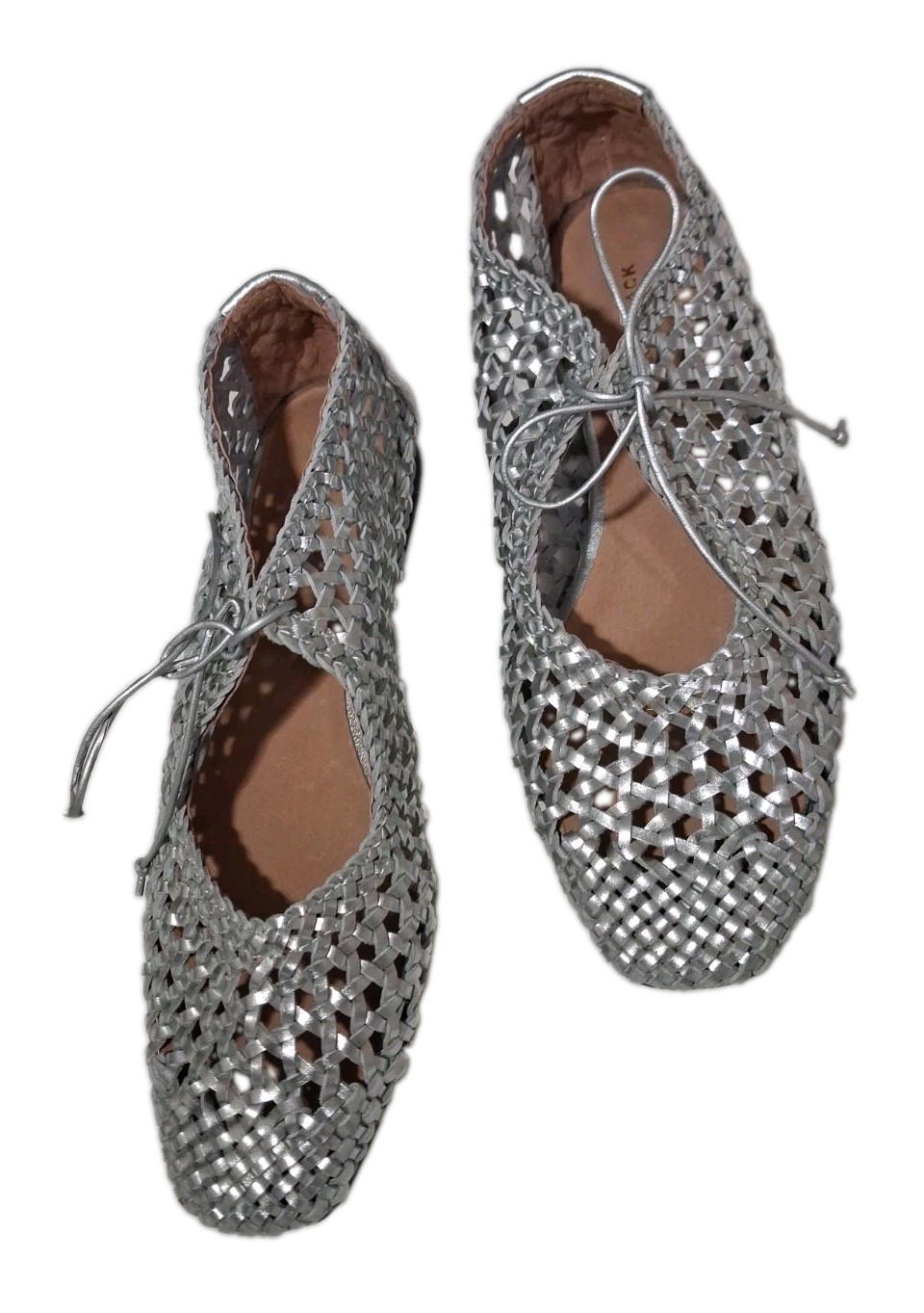 All Black Weaved Ballet Flats Silver Metallic Leather Shoes US 6.5 EU 37 New