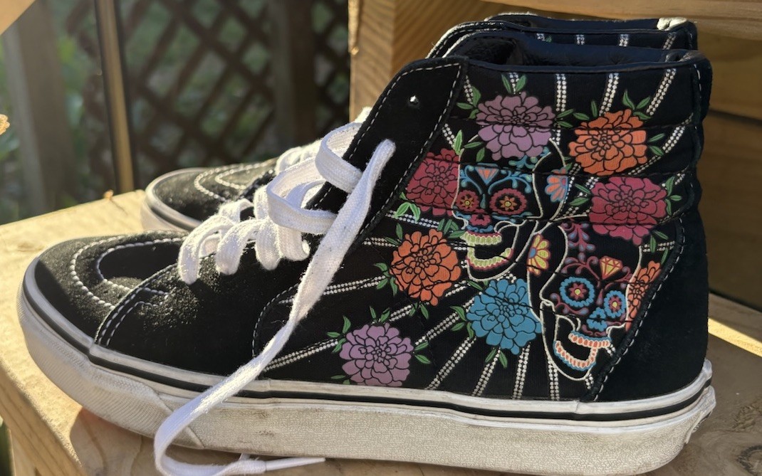 Vans Sk8 Hi Skull Floral Sneakers Goth Punk Women 8.5 Men 7 Rare