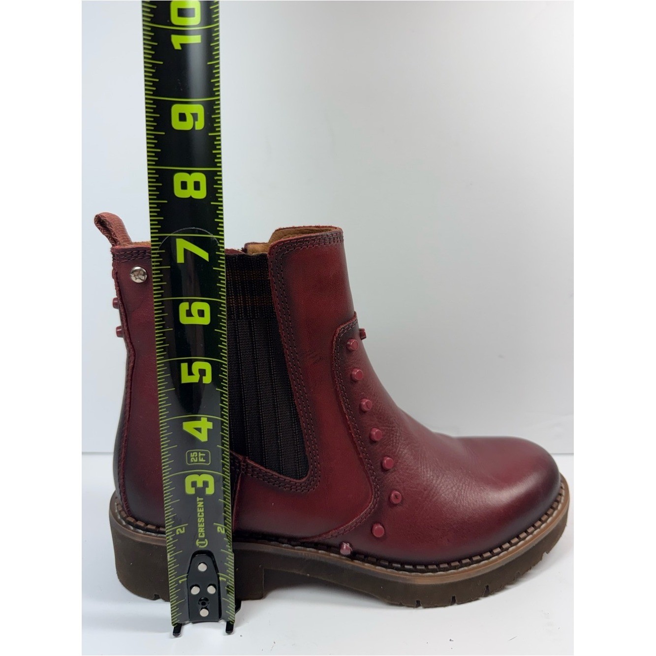 Pikolinos Women’s Burgundy Leather Chelsea Boots Stud Detail Size EU 36 US 5-6