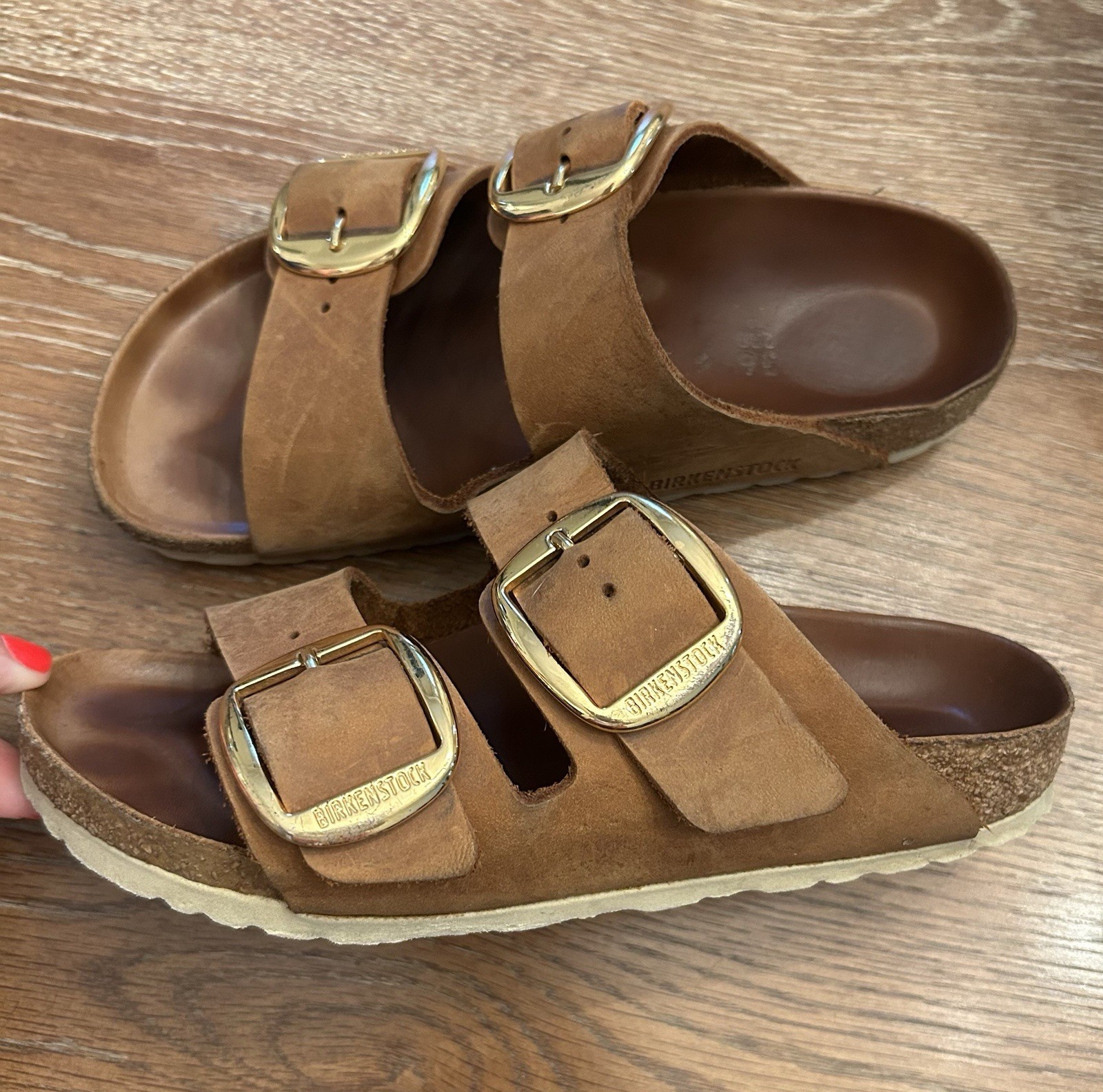 BIRKENSTOCK WOMEN’S BIG BUCKLE CANVAS SANDALS COGNAC EU 36 US 5/5.5