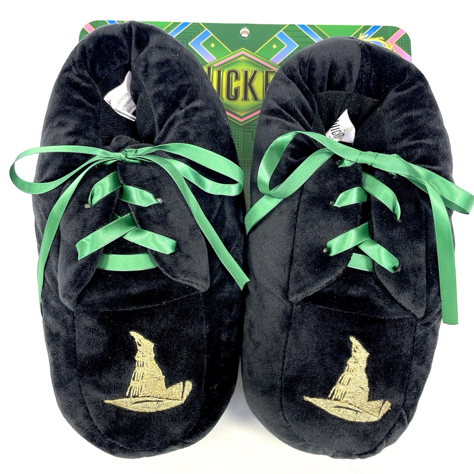 Wicked Elphaba Plush Slippers Womens Black Green Lace NWOB M L XL Broadway