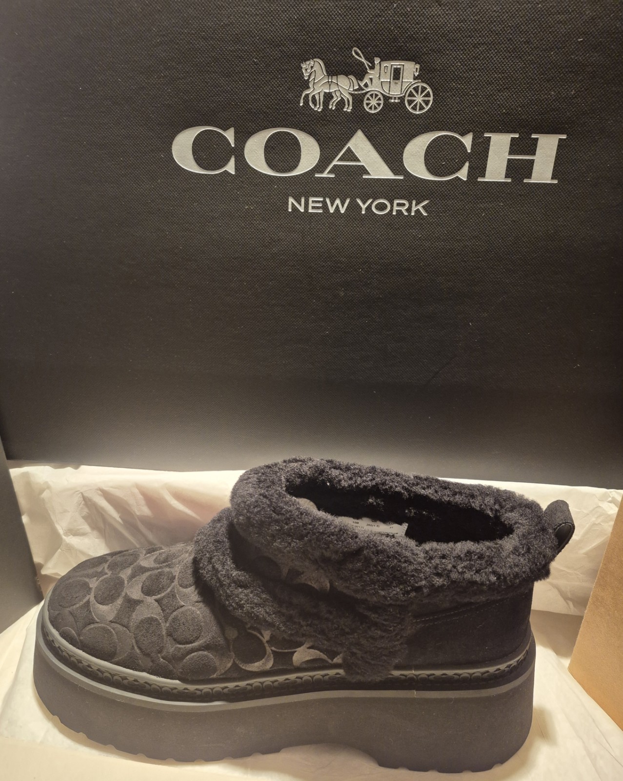 COACH CHRISTINA BOOTS SIGNATURE SHEARLING IN BLACK;SZ 9M;NIB;RET $165 SOLD OUT