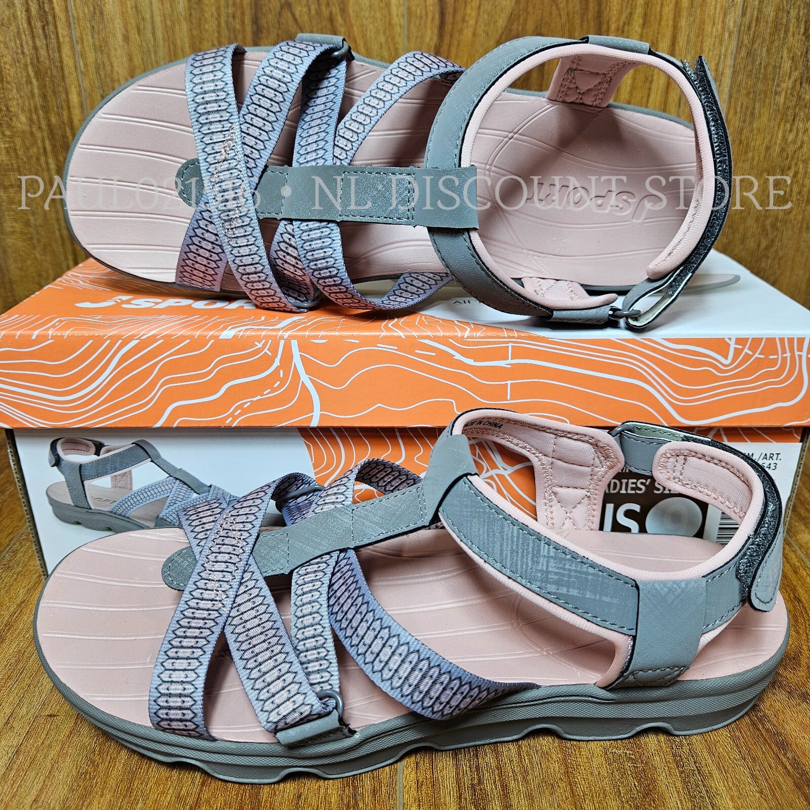 JSPORT Women’s Kaia Sports Straps Sandal ~ Pink/Gray ~ Various Sizes