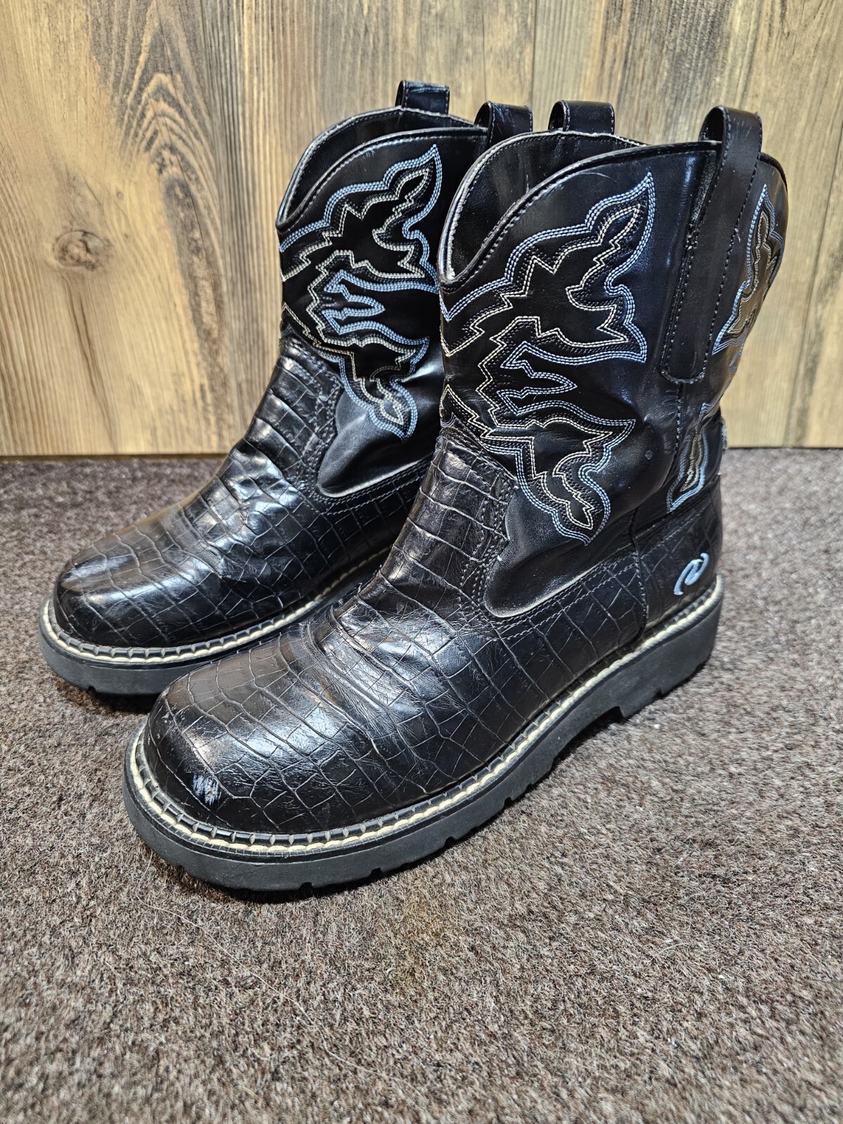 Roper Aligator Textured Black Ladies Chunky Boots Ricochet Womens 9