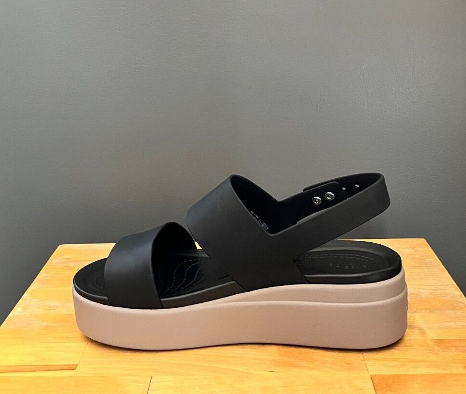 Crocs Women Black / Mushroom Brooklyn Low Wedge Sandals US 7, 8, 9 NWT