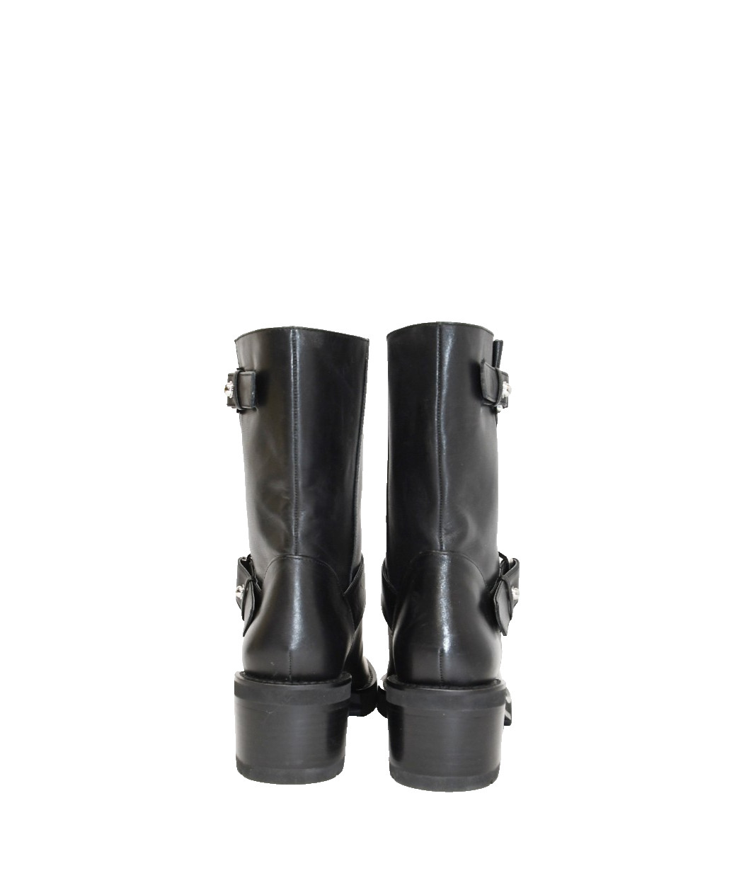 NEW $700 STUART WEITZMAN Boulevard Moto Boots Leather Black Chunky 7.5 US (A4)
