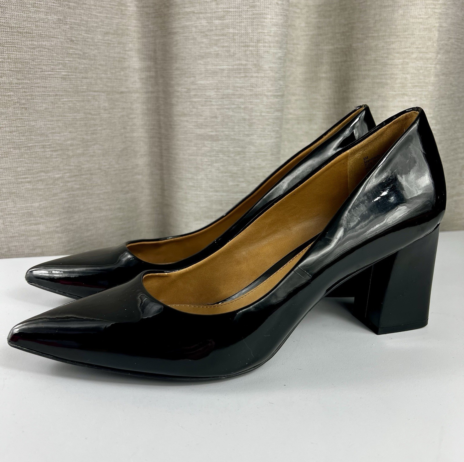 14th & Union Black Patent Leather Pumps Heels, Pointed Toe, Cube Heel Size 9 M