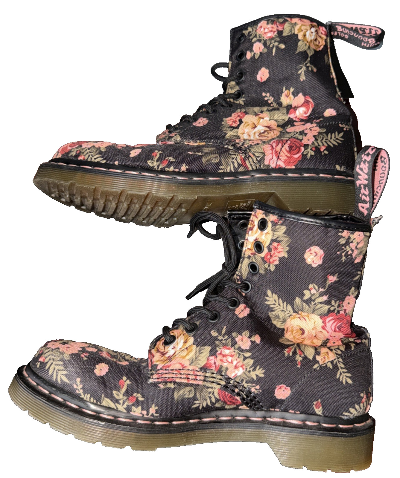Dr. Martens Women’s US 8 UK 6 Floral Canvas 8-Eye Boots Black Roses Rare