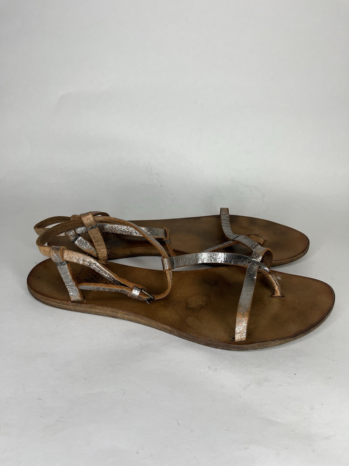 n.d.c. Made by Hand Sandals Women 41US 10 Shoes T-Strap Silver Slingback Strappy