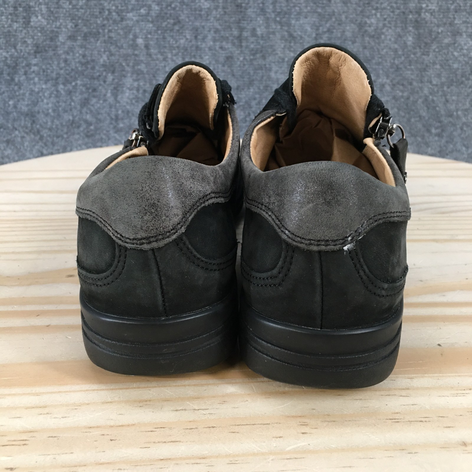 Hartjes XS Shoes Womens 8 Casual Side Zip Lace Up Sneakers Black Gray Leather