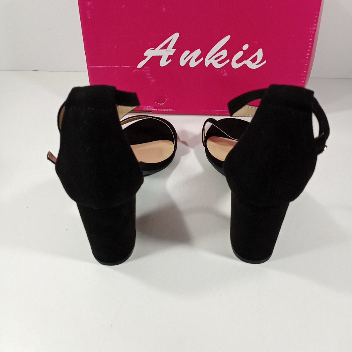 ANKIS Ankle Strap Chunky Low High Heel Dress Party Sandal Shoes Black 6 B