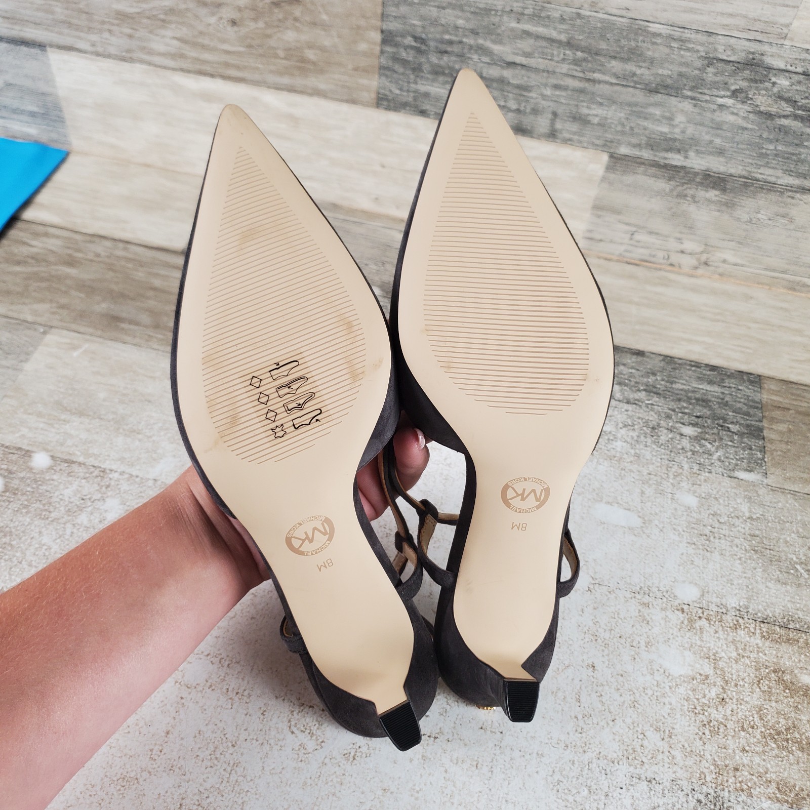 Michael Kors Alora Womens Slingback Pumps Sz 8 M Chocolate Point Toe Kitten Heel