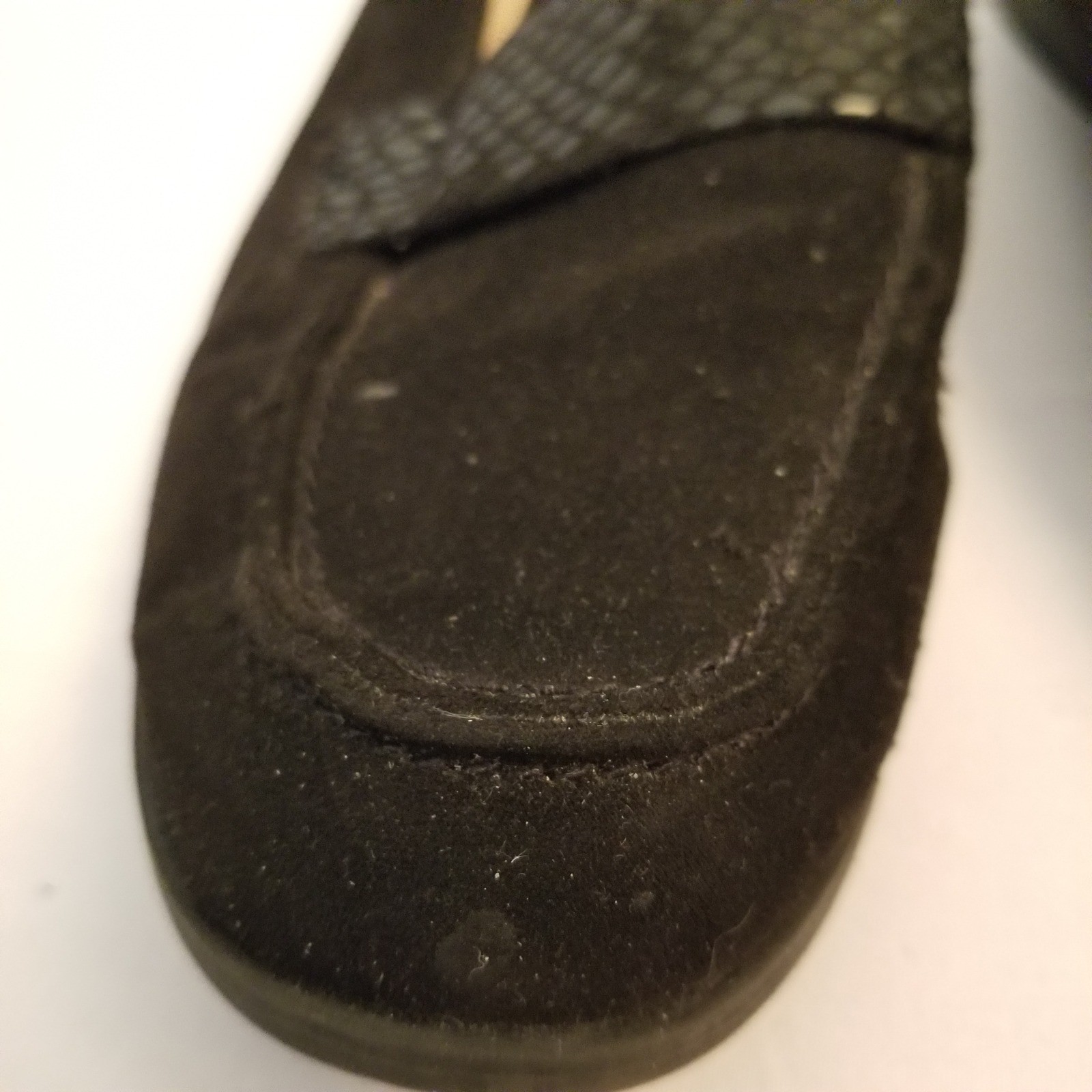 Naturalizer Black Suede Mule Loafers Snakeskin Strap Slip On Flats Womens 9M
