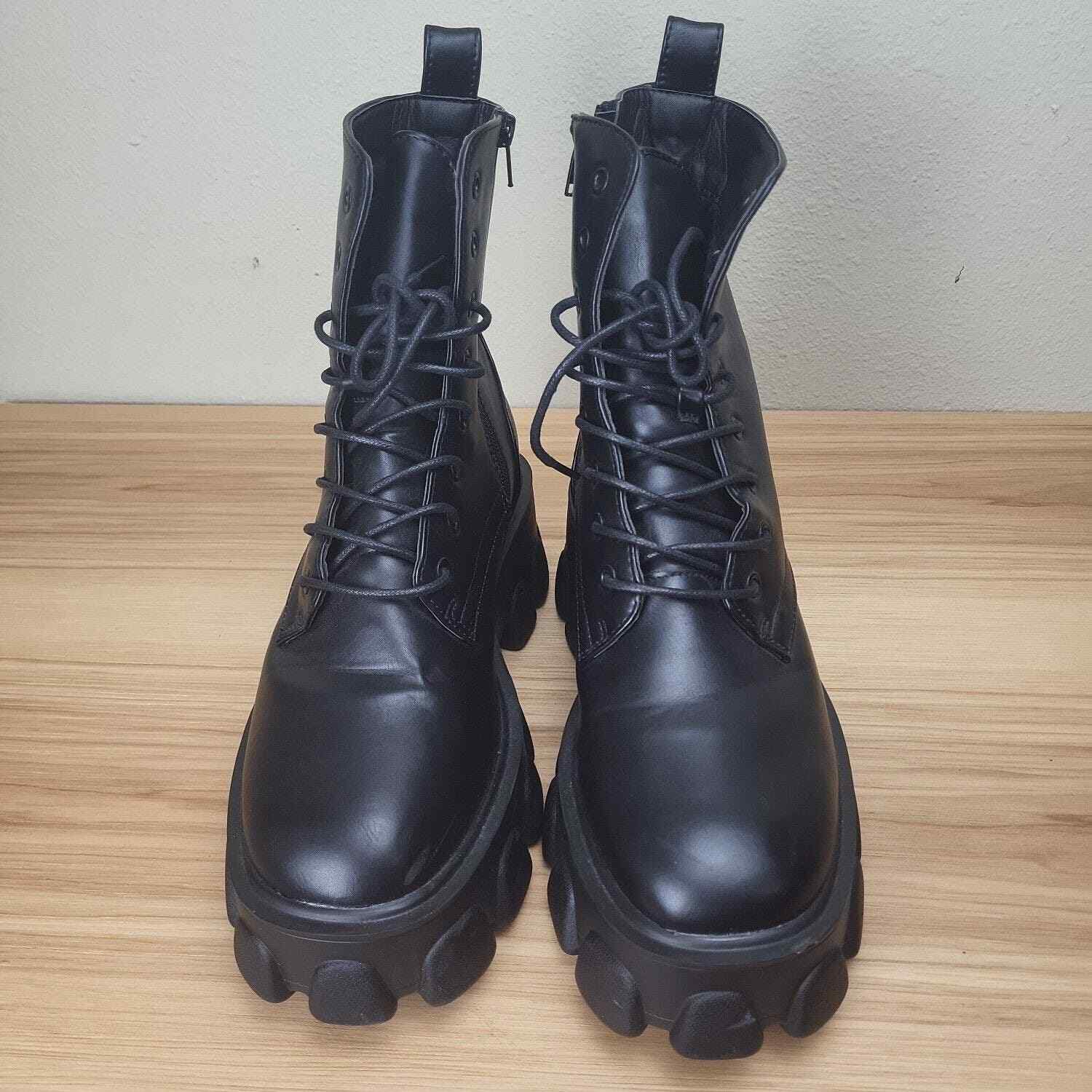 Retro Women’s 8 Things Just Got Cleated Chunky Platform Boots Black Edgy Gothic