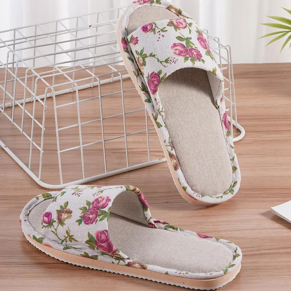 Fashion Floral Slippers Women Casual Comfortable Indoor Home Flat Shoes Anti Sli