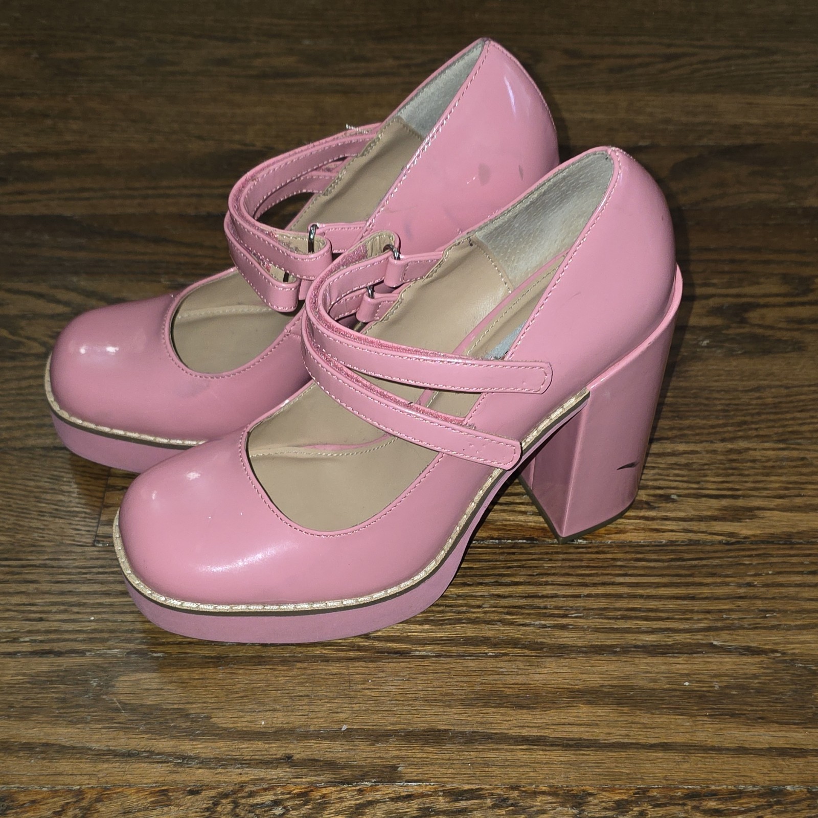 Steve Madden Pink Patent Leather Mary Jane Platform Buckle Strap Block Heel