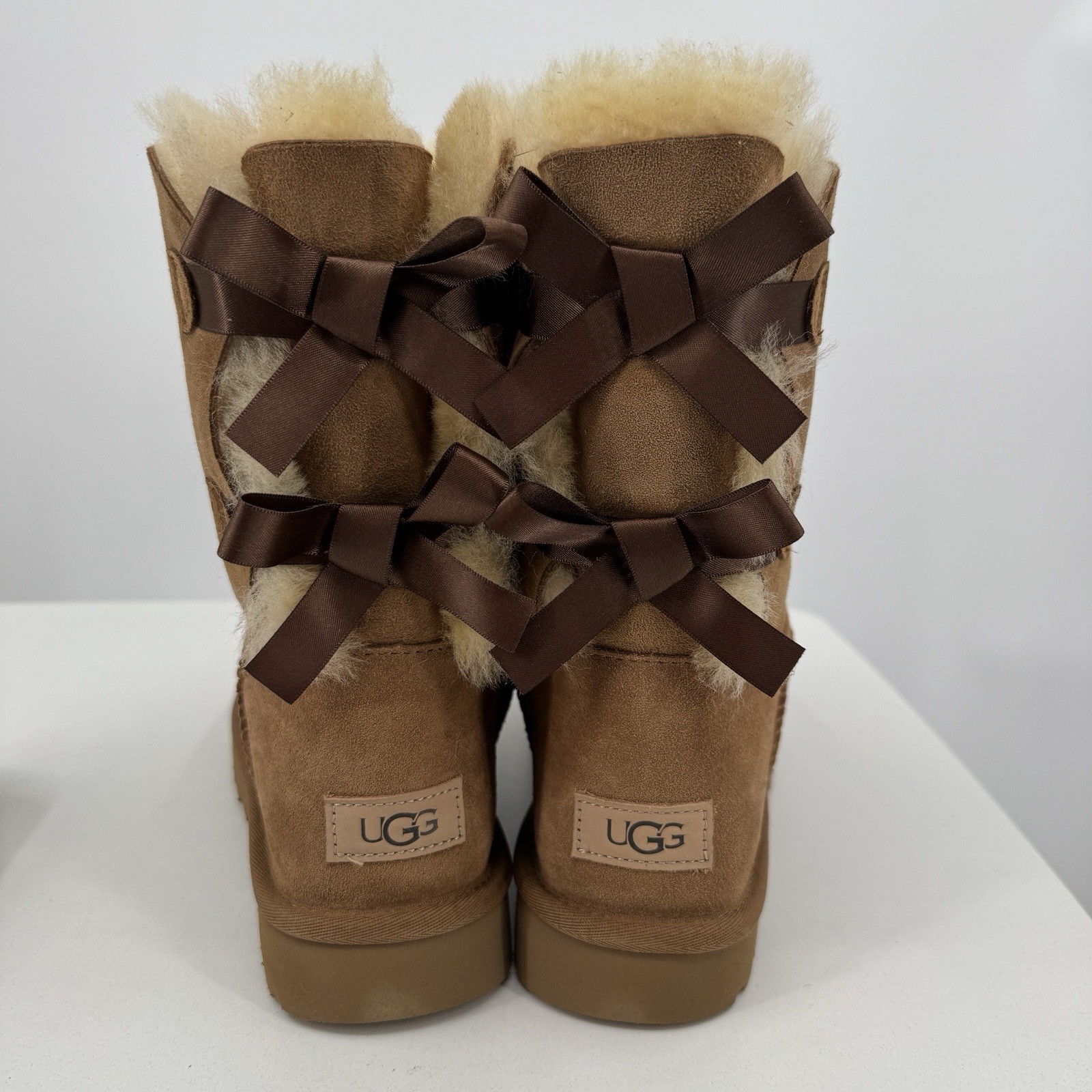 UGG Classic Bailey Bow 2 Boots in Chestnut size 10 Women’s Wool-Lined NEW