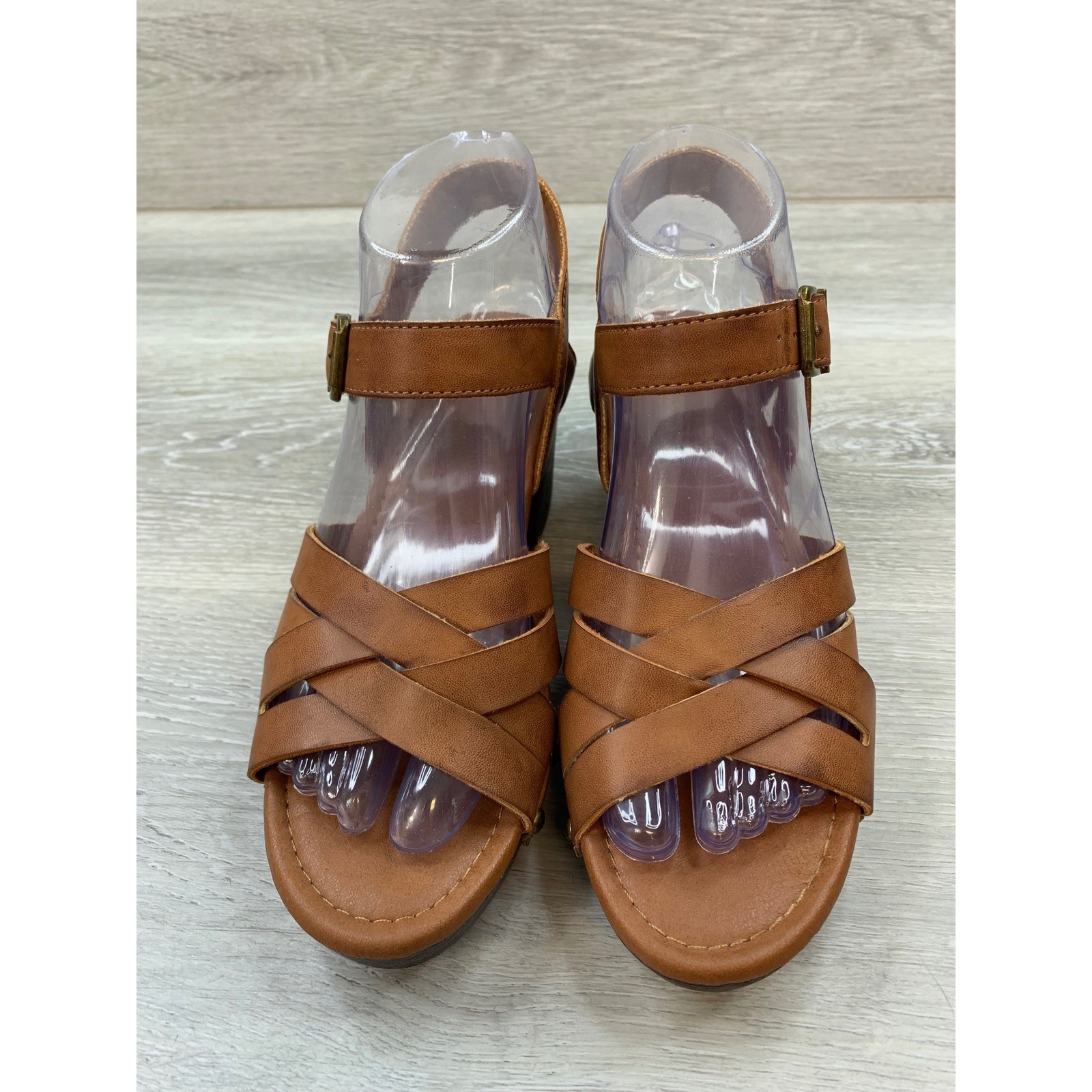Frye and Co Vita Women’s Cognac Brown Strappy Platform Block Heel 6