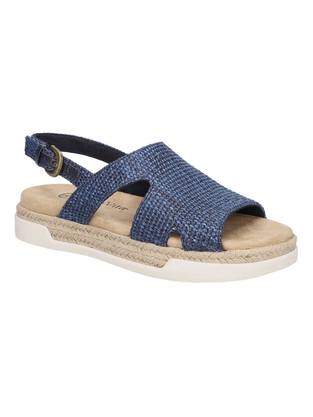 BELLA VITA Womens Navy Woven Cut Out Kato Round Toe Wedge Slingback Sandal 7 M