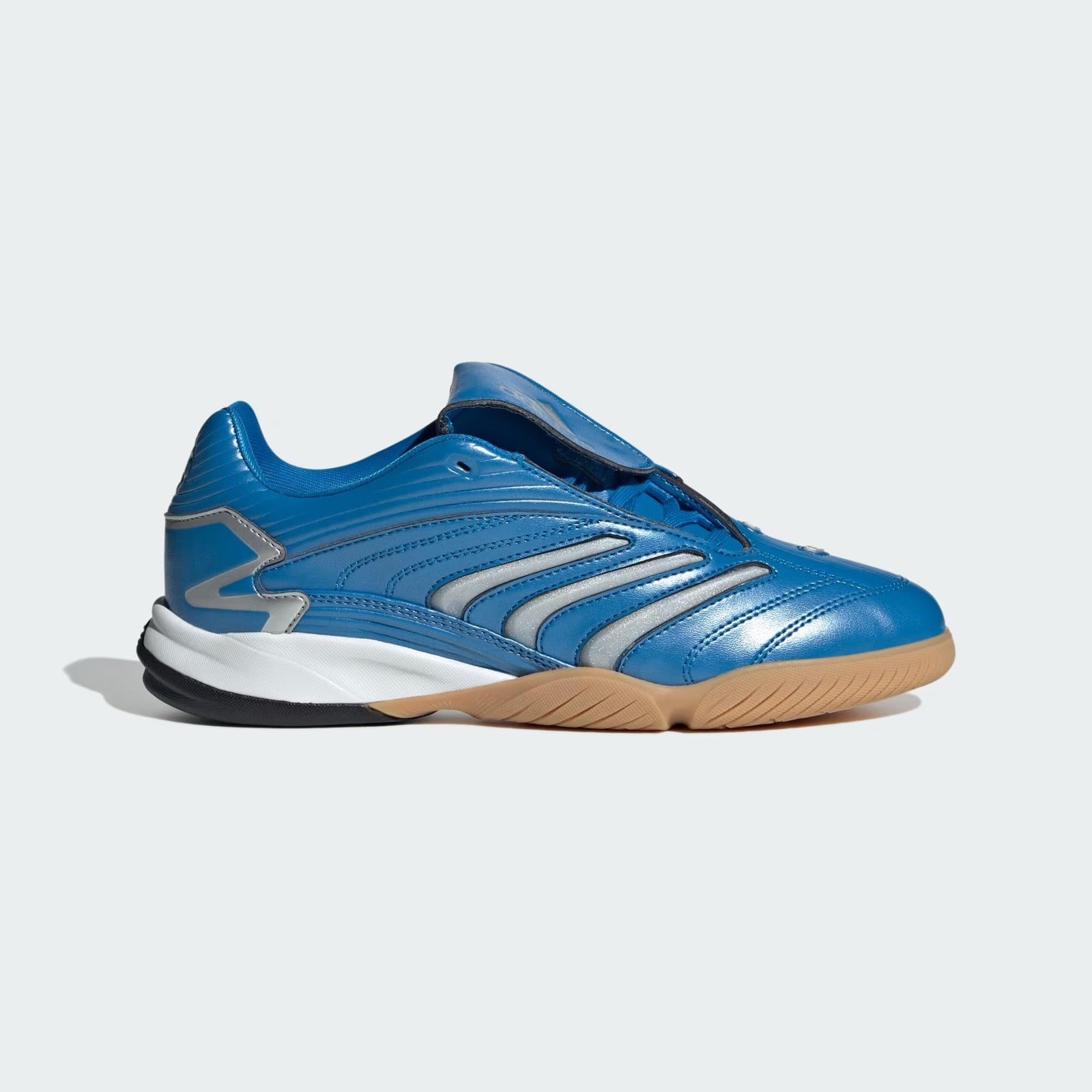 Size 7.5- Adidas Women’s PREDATOR SALA SHOES, Blue/Silver Metallic/Gum. JR1637.