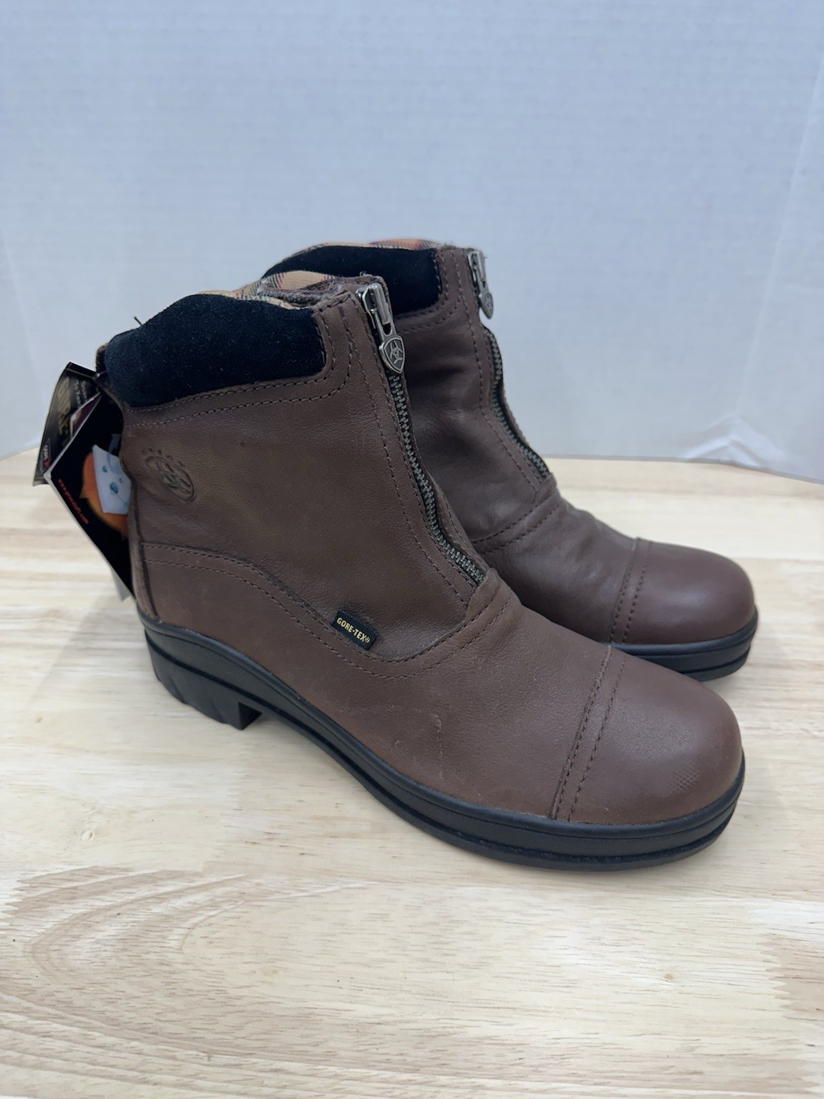 Ariat ATS Technology Zip Boots Womens 8B Brown Leather Lined Gore-Tex Waterproof
