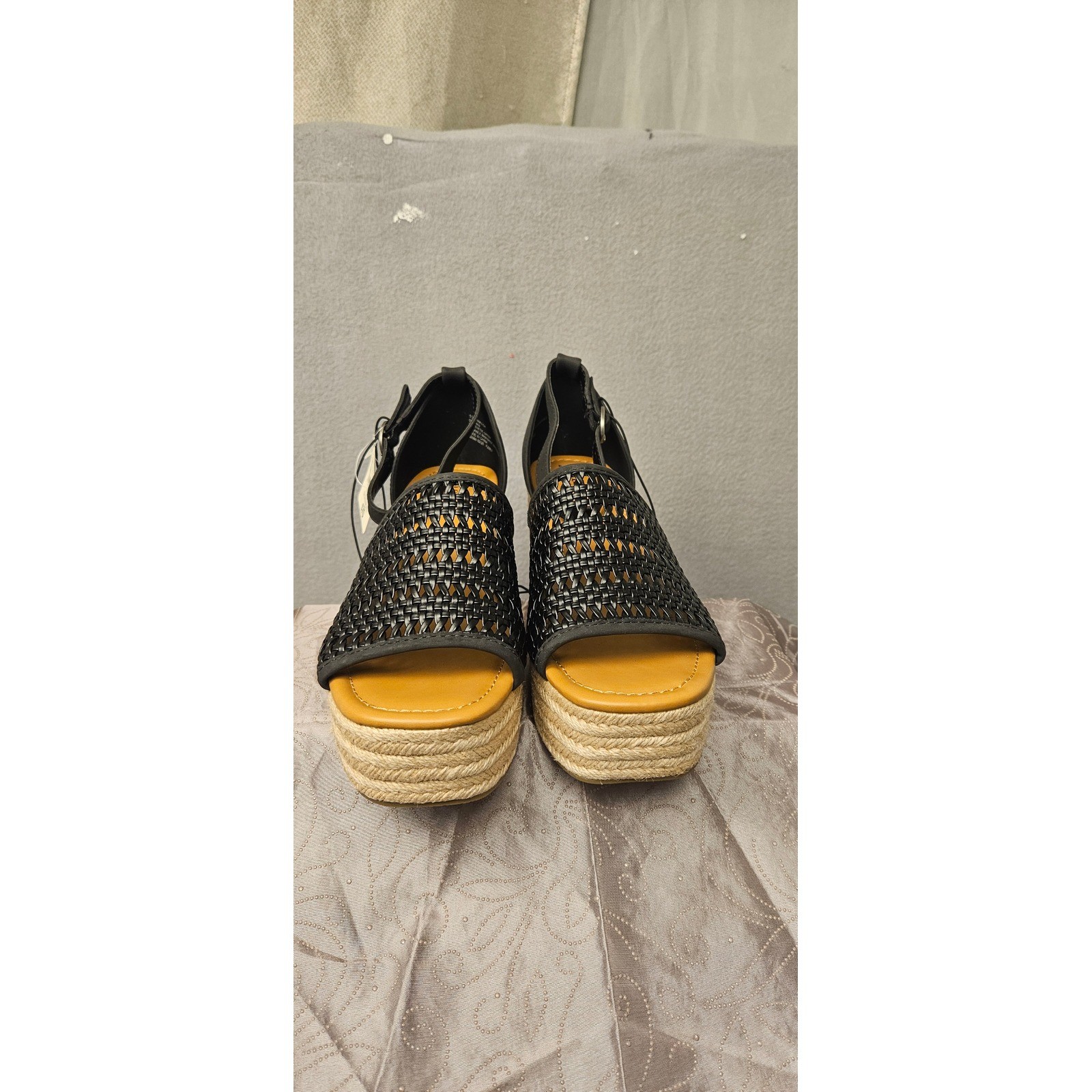ANA Lisa Black Woven Espadrille Wedge Platform Sandals Womens 11 Medium NEW