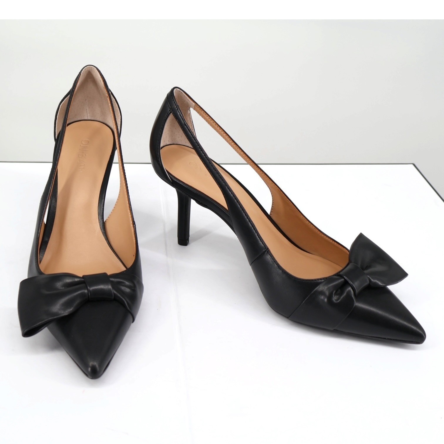 ON 34th Elayne Black Bow Pointed Toe D’Orsay Heels Stiletto Pump Sz 9M