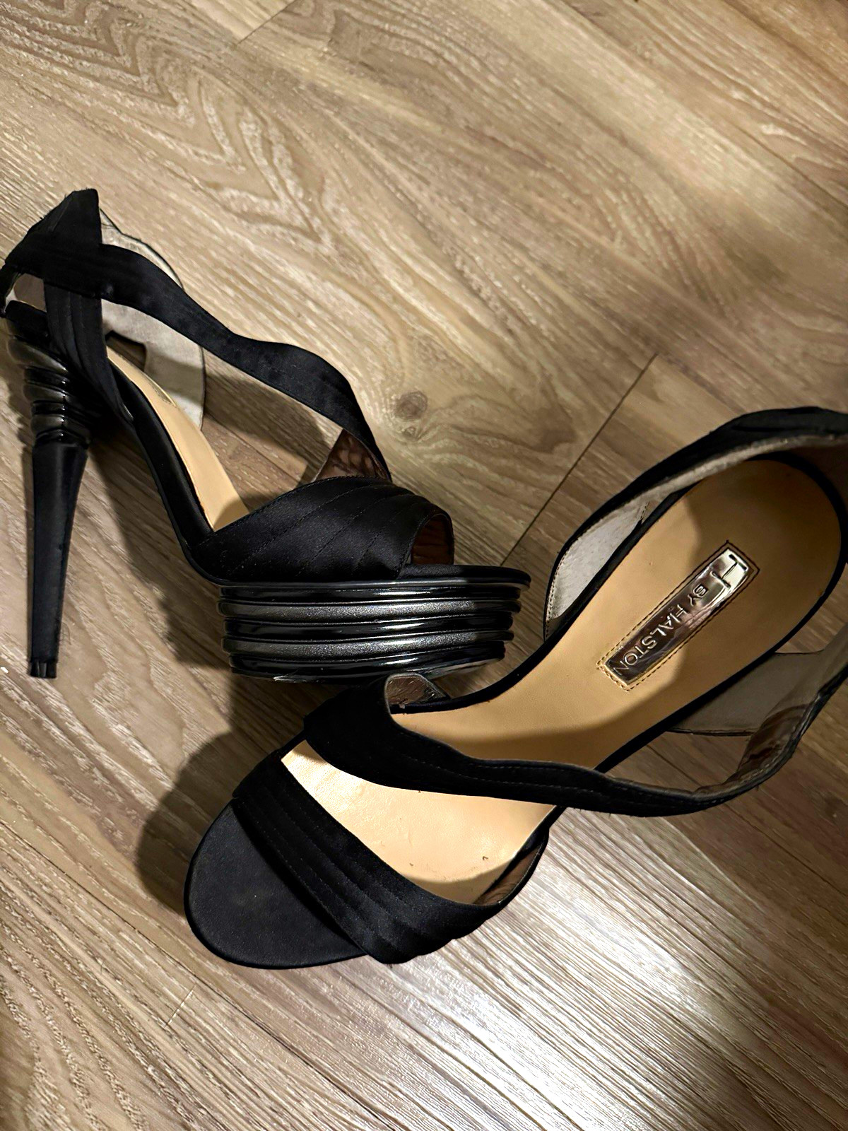 H by Halston Women’s Black Strappy Platform Stiletto Open Toe Heels 9