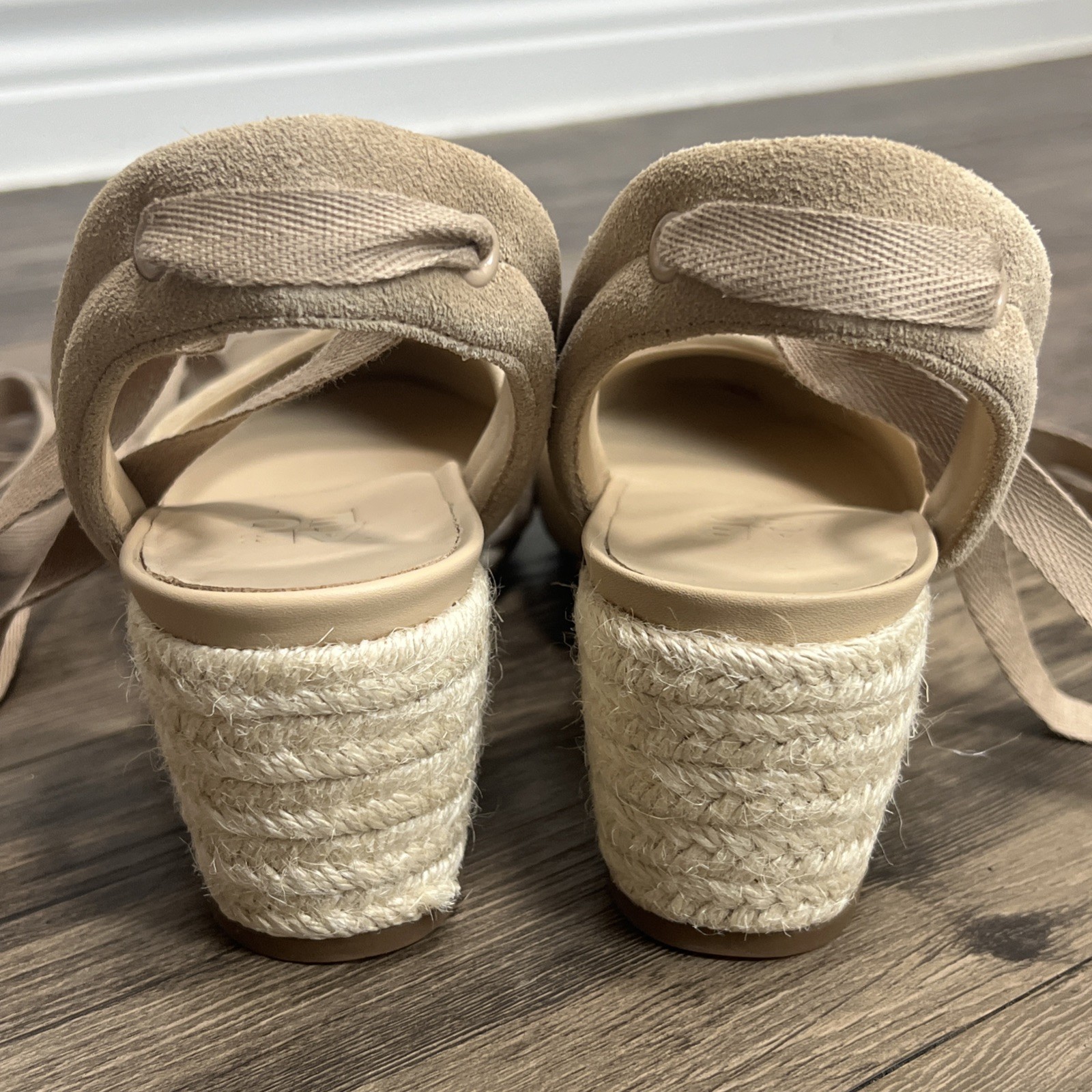 Abeo Veranda Women’s Tan Leather Espadrille Wedge Heels Lace Up Shoes Size 8.5