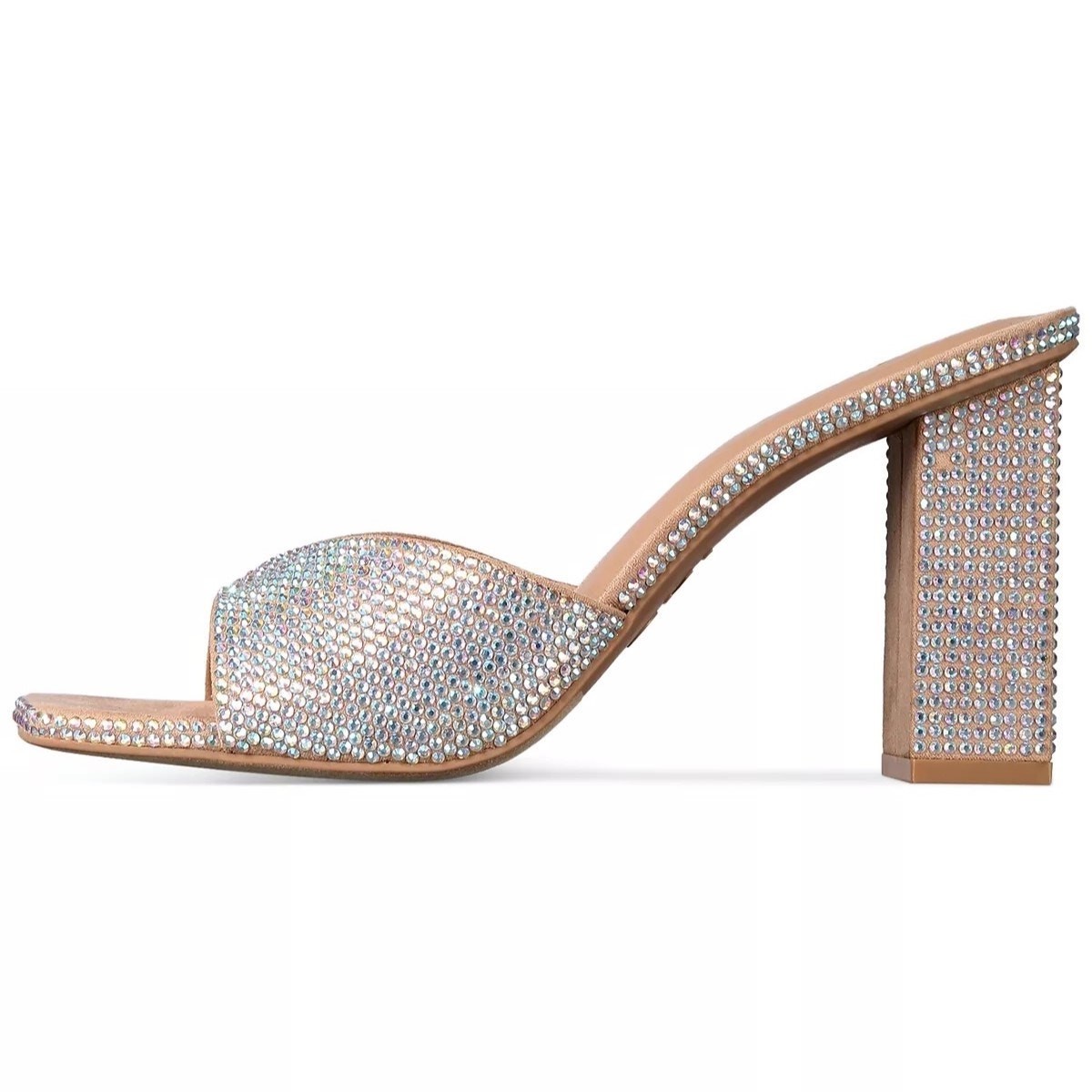 INC INTL Concepts Belle Women Slide Sandals US 5.5M Rhinestone Covered Beige