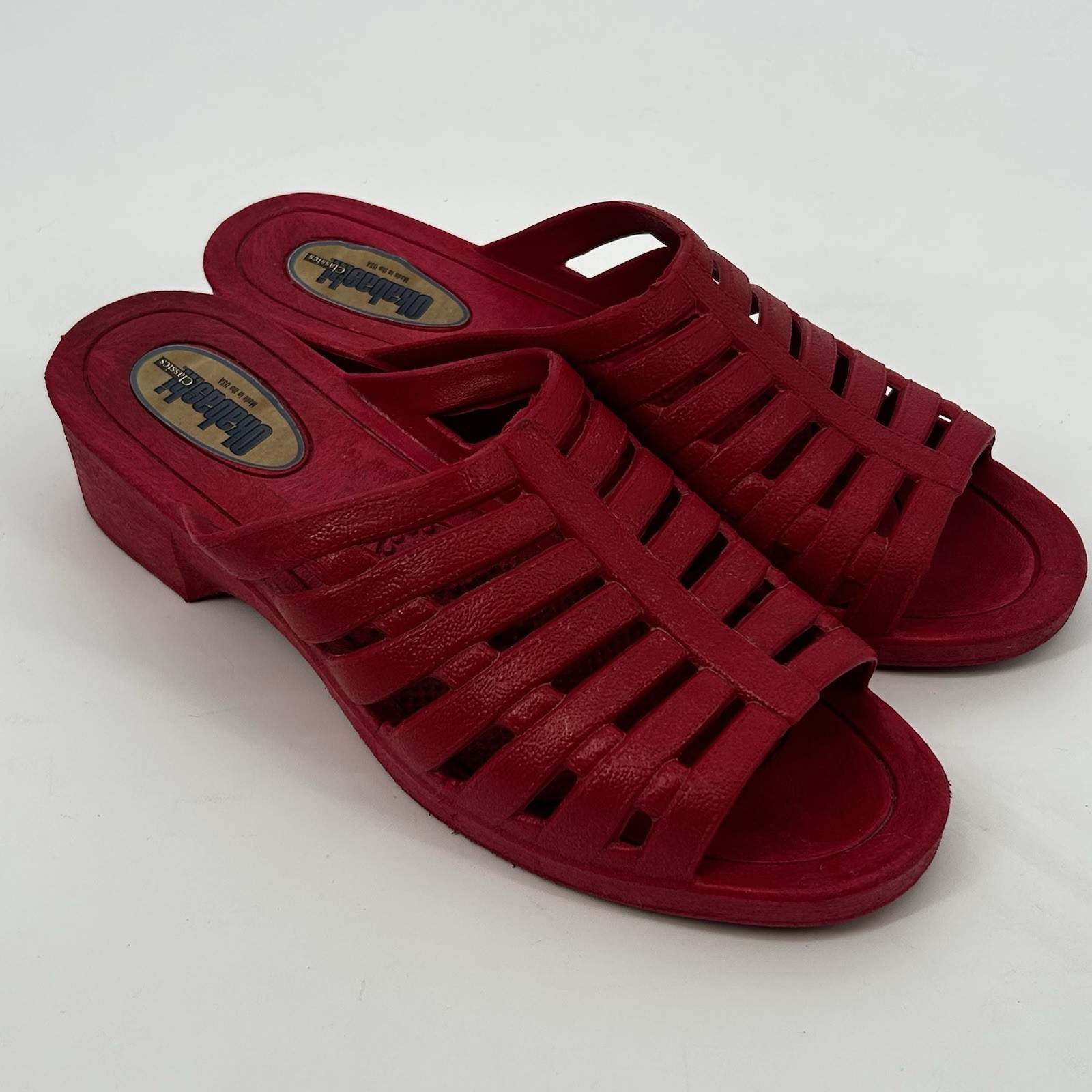 Vintage Okabashi Red Wedge Slide Sandals Women’s Size M/L