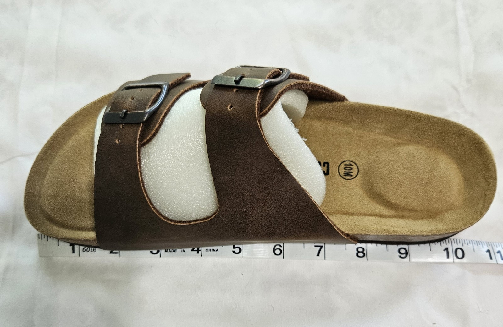 Cushionaire Womens 10M Cork Footbed Sandals Lane Brown Oily Double Buckle