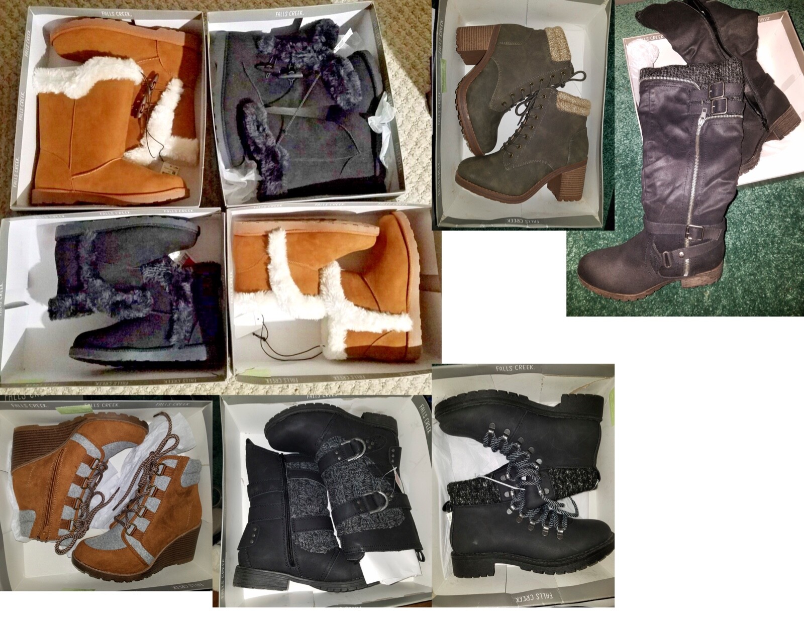Falls Creek Women’s Brown Black Fashion Boots 6, 6.5, 7, 7.5, 8, 8.5, 9, 10, 11