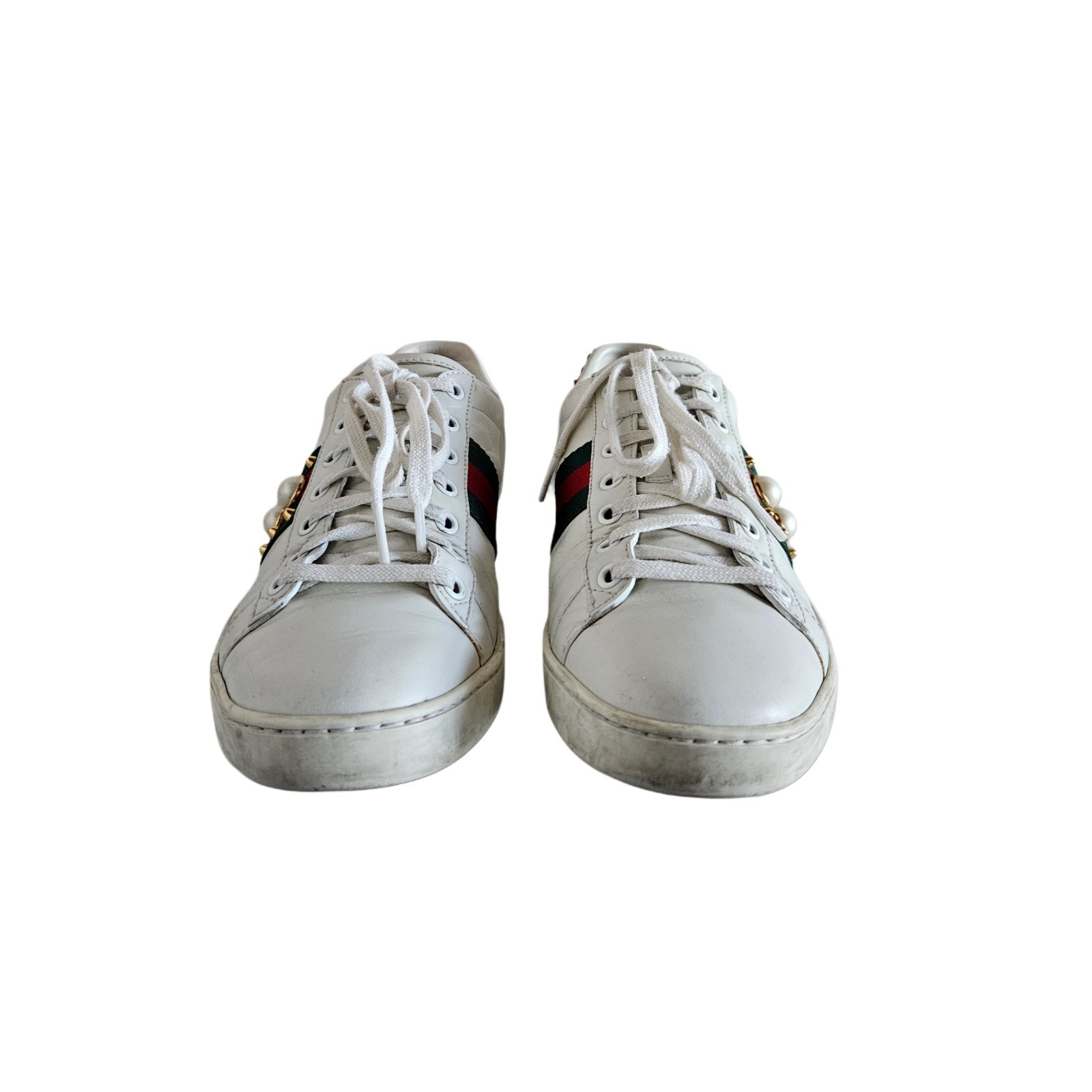 Gucci White Leather Ace Studded Pearl Sneaker, Size 39