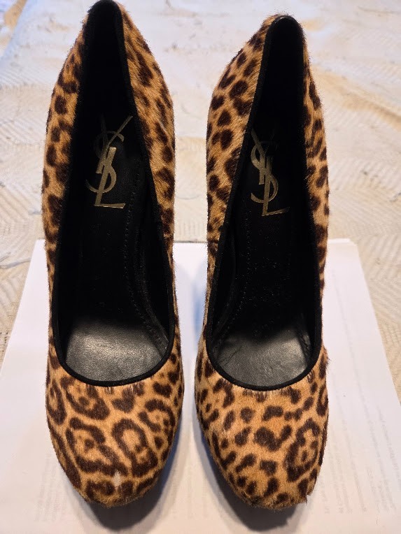 AUTHENTIC – YSL Yves Saint Laurent Leopard Calf Hair Tribtoo Platform Pump