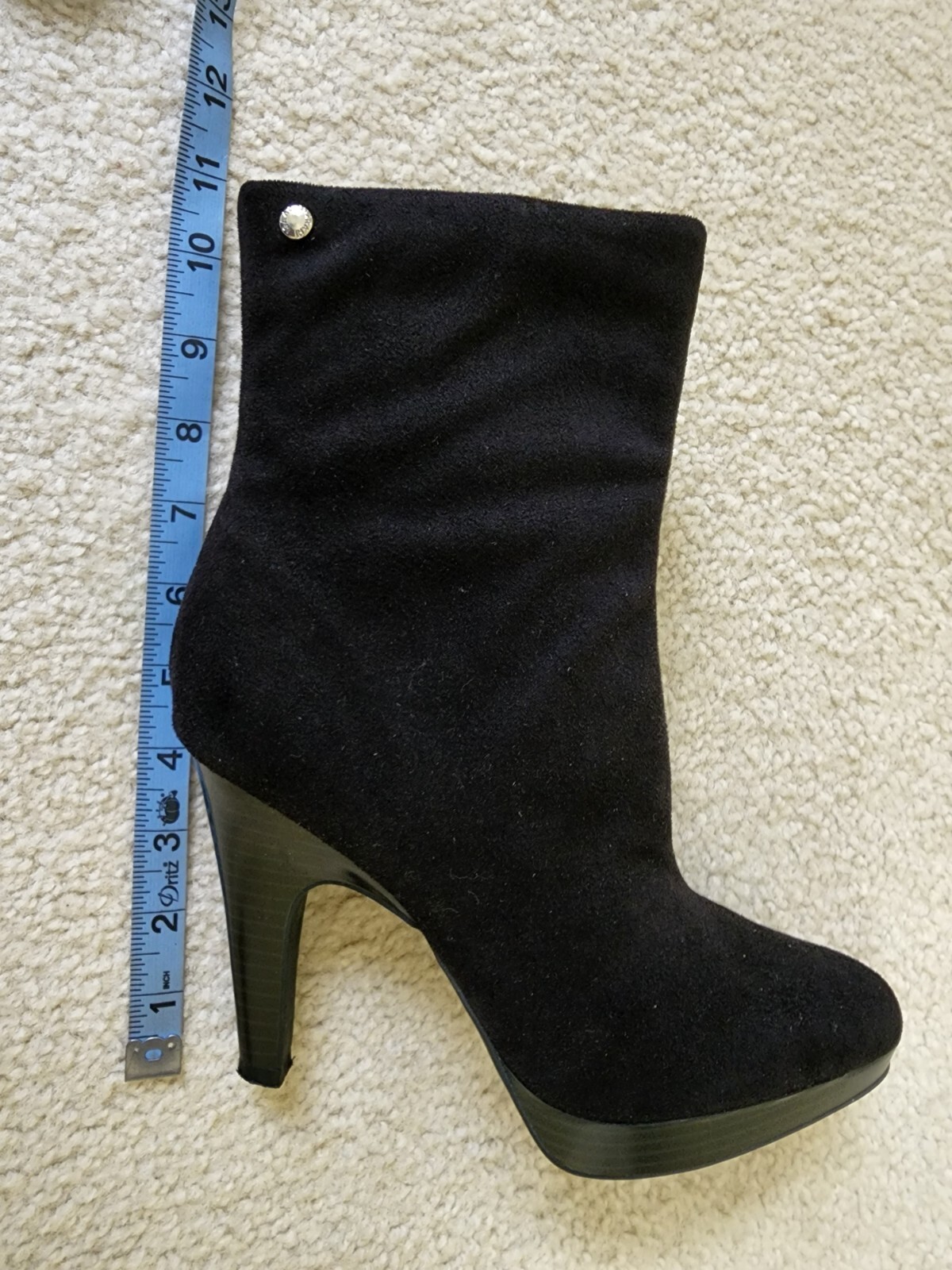 Isaac Mizrahi Brea Black Faux Suede Mid Calf Platform High Heel Boots Sz. 7