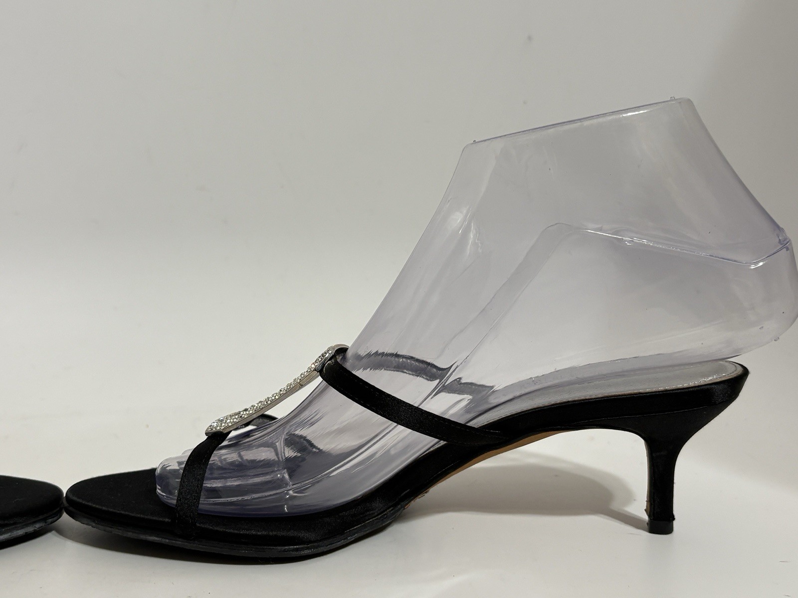 Vtg Dolce & Gabbana Black Satin Crystal Logo Sandal Heels 36