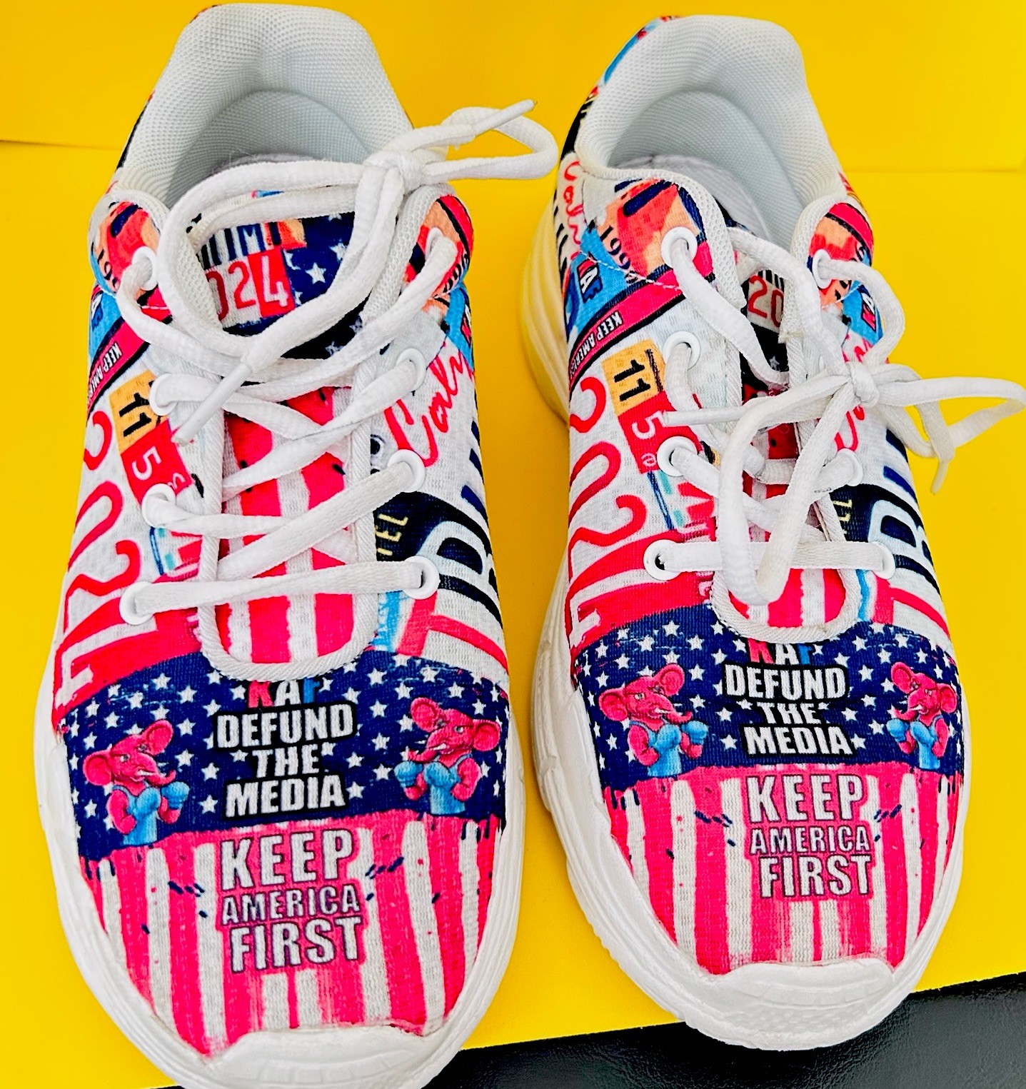 Trump 2024 Novelty Sneakers Women’s US 8 Men’s 6 EU 39 Patriotic Flag Shoes