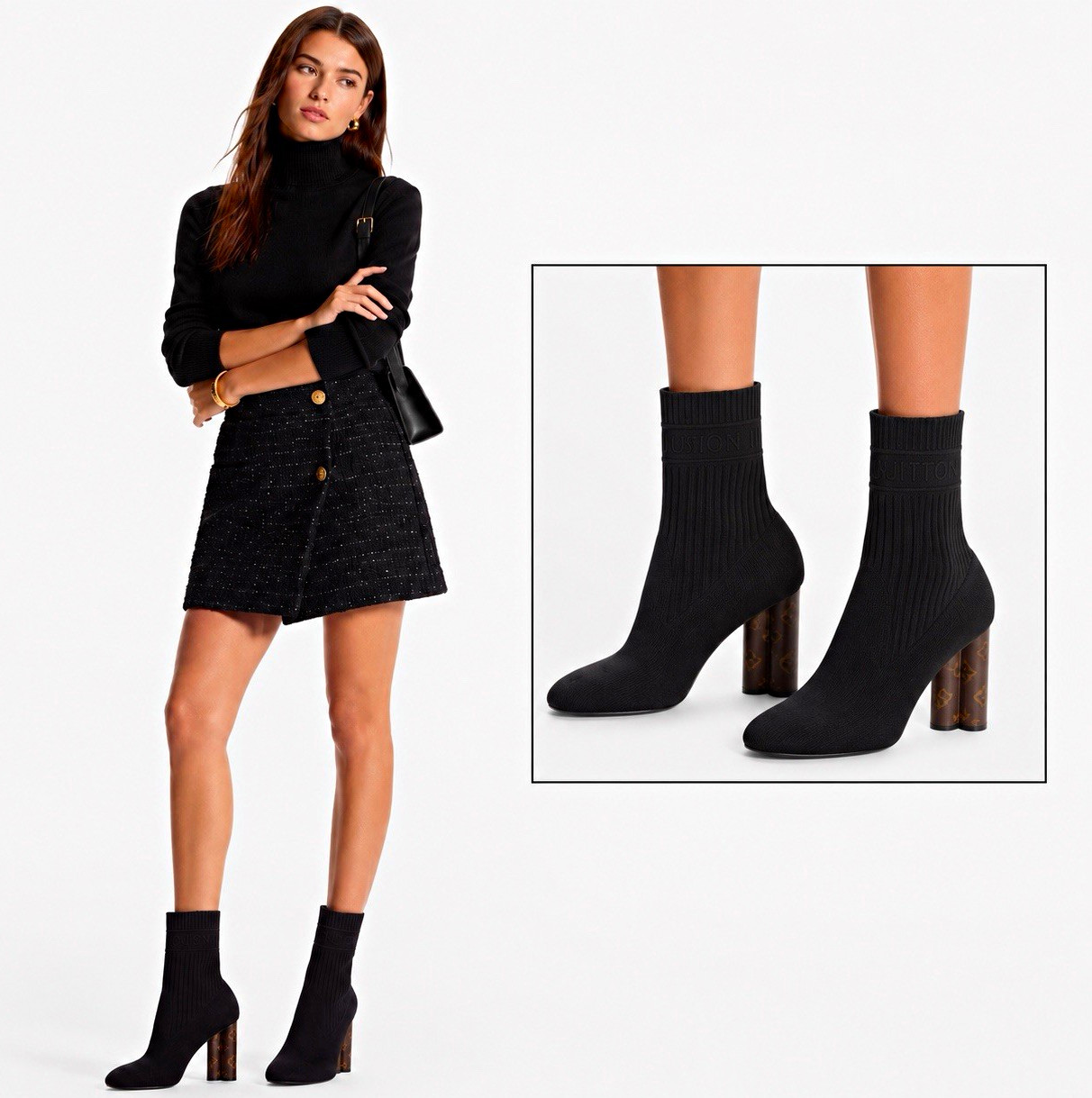 Louis Vuitton Silhouette Women’s Ankle Sock Boots Knit Black Monogram EU 40