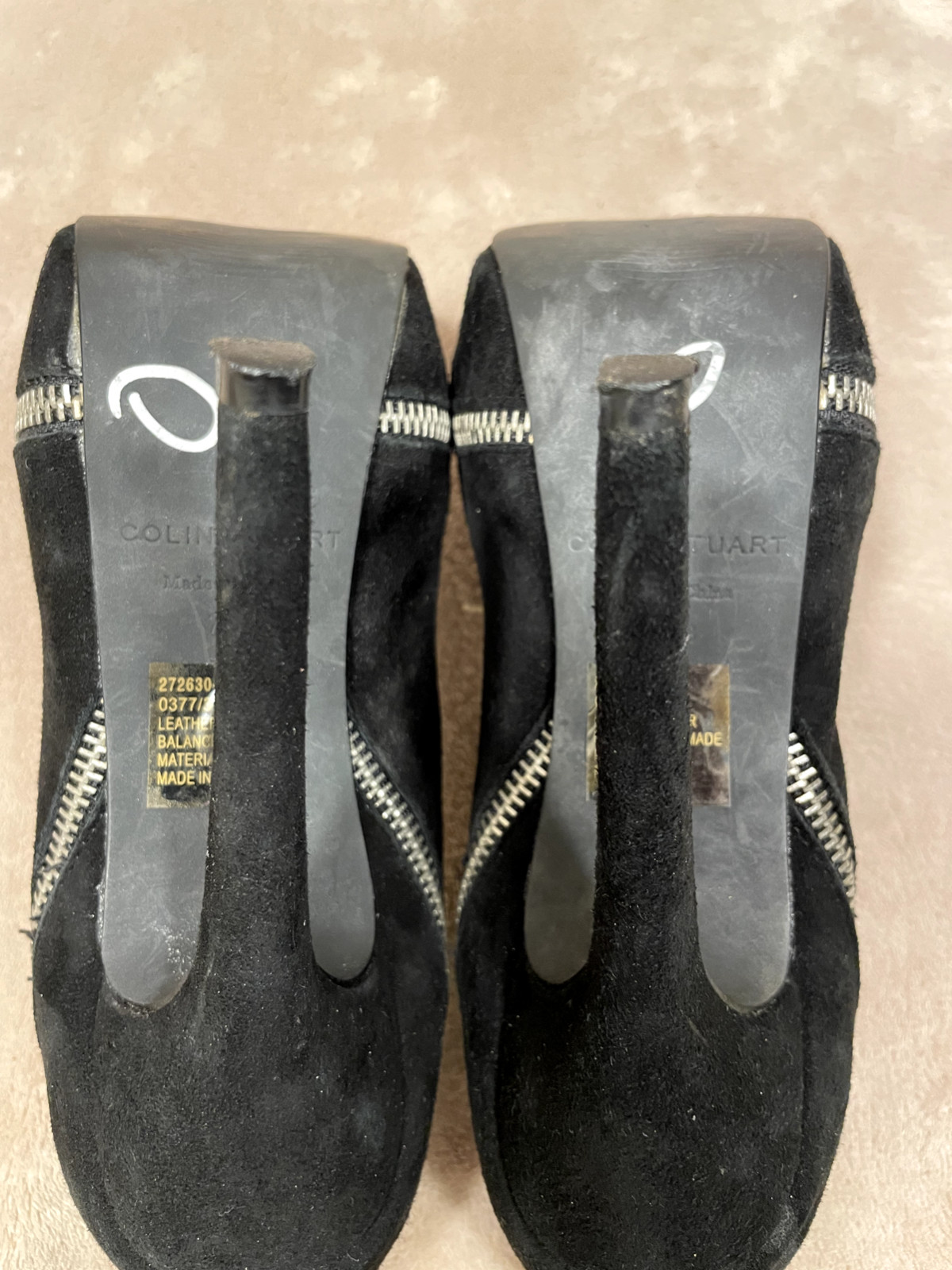 COLIN STUART STILETTOS, Black Suede Zipper Platform 5.5″ Heels Size 7.5 B
