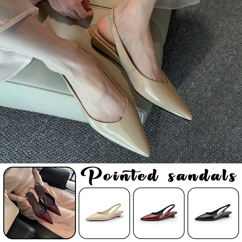 Elegant Pointed Toe Slingback Flats Concise Low Heel Shoes Ladies Mules Pumps