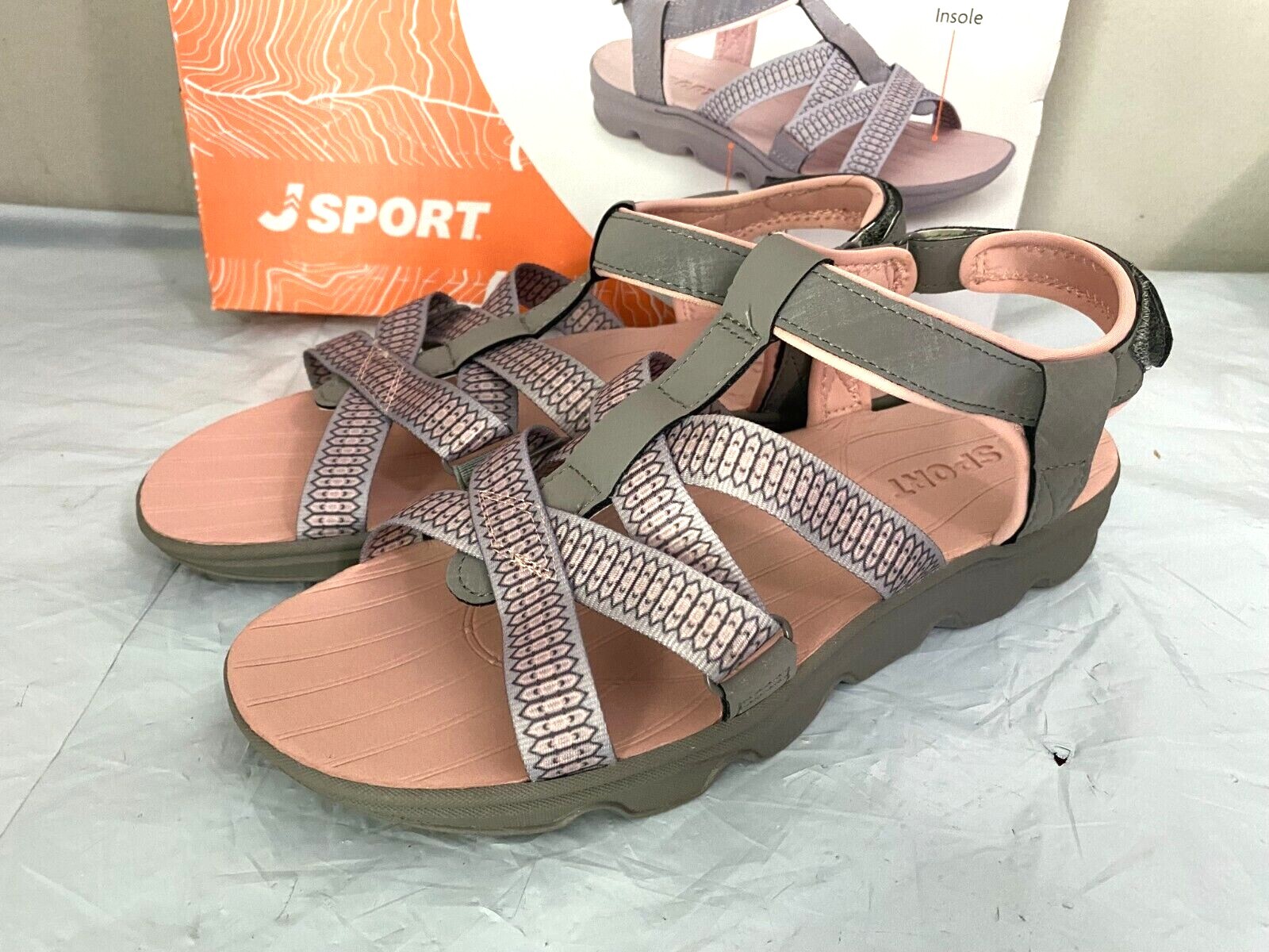 JSport Women’s KAIA Adjustable Strap Sports Sandal – SIZE 8, 9, 10 – Grey/Pink