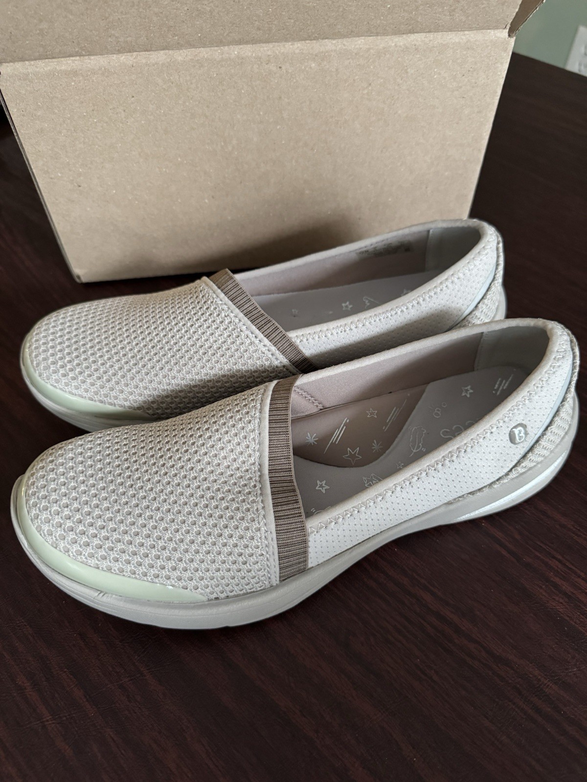 BZees Women’s Beige Mesh Slip-On Flats Comfort Breathable Round Toe Casual